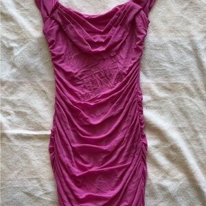 Hello Molly Pink Ruched Cowl Neck Mini Dress